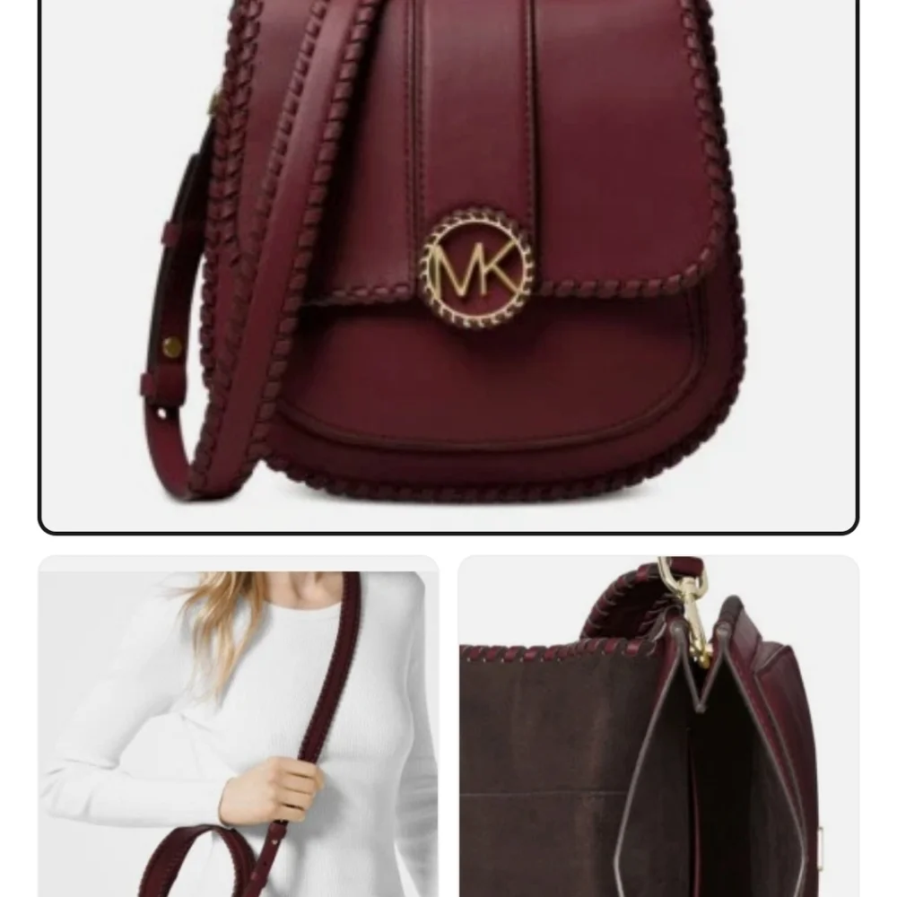 Michael Kors Wine Leather Crossbody with Gold MK Emblem
